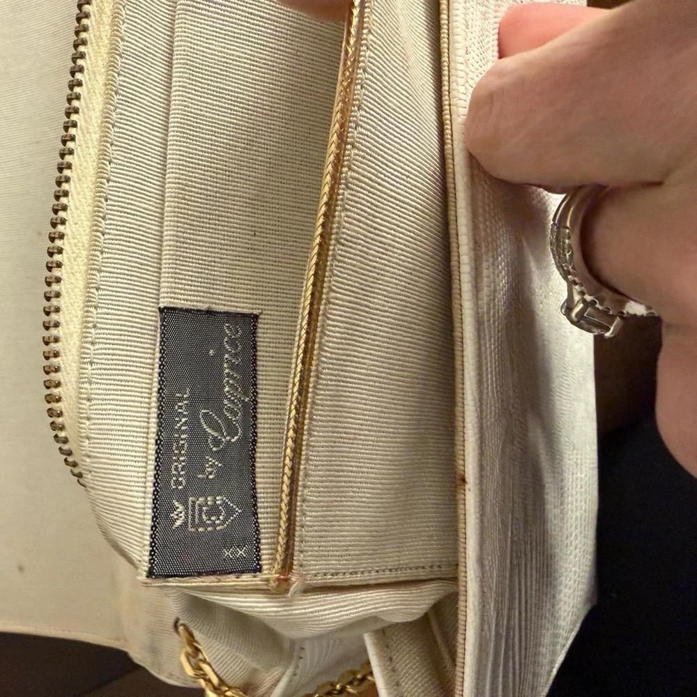 Vintage Crown by Garay Ivory Clutch Gold Chain Evening Bag 1950s 1960s